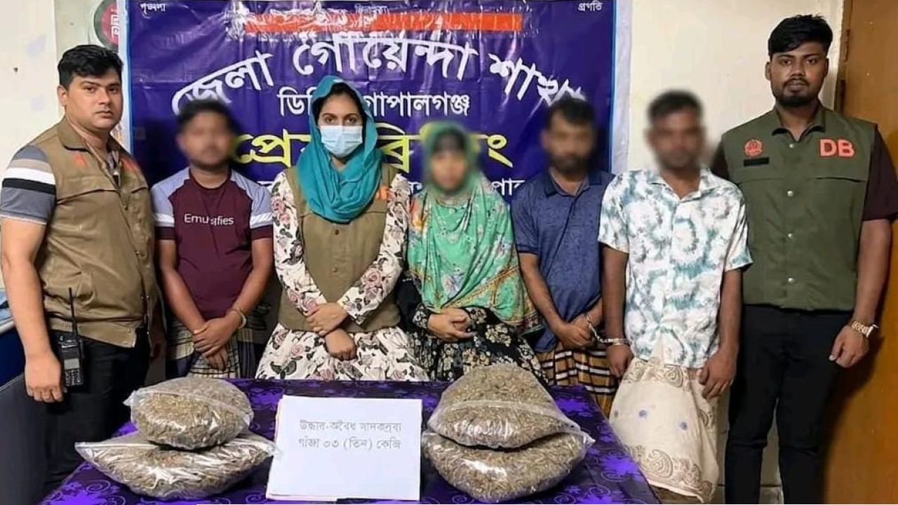 গোপালগঞ্জে ৩ কেজি গাঁ*জা*সহ ৪ জনকে আ*ট*ক করেছে ডিবি পুলিশ
